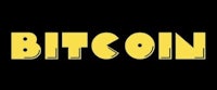 the word bitcoin in yellow on a black background