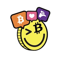 a smiley face with a bitcoin and social media icons