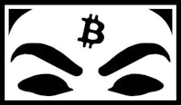 a black and white mask with a bitcoin symbol on it