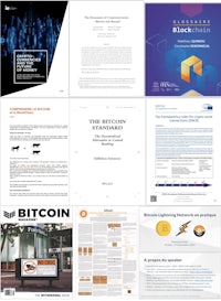 a variety of documents about bitcoin and blockchain