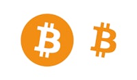 two bitcoins on a white background