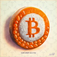 an orange and white bitcoin coin on a white background